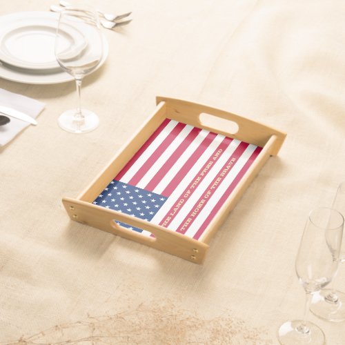 USA American Flag 4th of July Patriotic Gold Quote Serving Tray