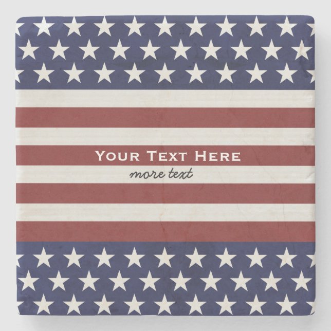 USA American Flag 4th of July Personalized Custom Stone Coaster (Front)