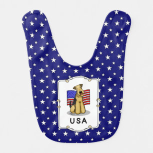 USA American Flag Airedale Terrier Dog - Cute Baby Bib