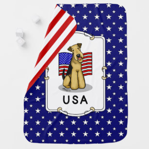 USA American Flag Airedale Terrier Dog - Cute Baby Blanket