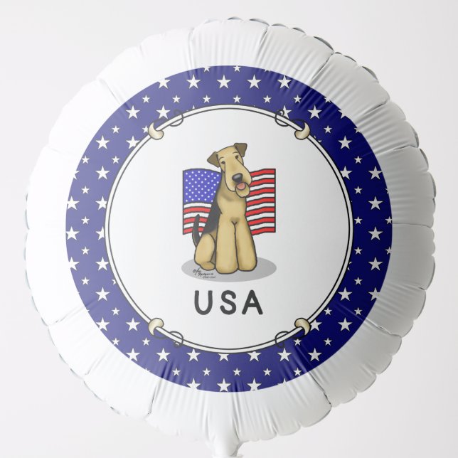USA American Flag Airedale Terrier Dog - Cute Balloon (Front)