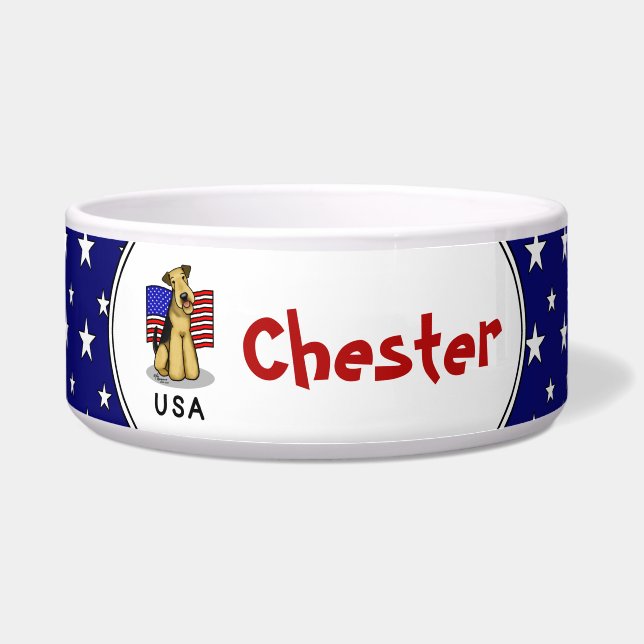 USA American Flag Airedale Terrier Dog - Cute Bowl (Front)