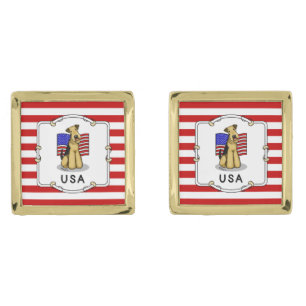 USA American Flag Airedale Terrier Dog - Cute Cufflinks