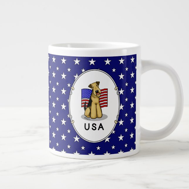 USA American Flag Airedale Terrier Dog - Cute Giant Coffee Mug (Right)