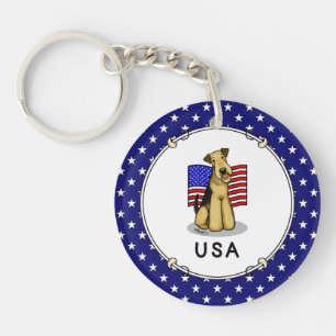 USA American Flag Airedale Terrier Dog - Cute Keychain