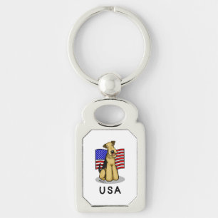 USA American Flag Airedale Terrier Dog - Cute Keychain