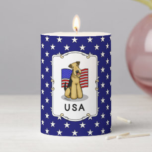 USA American Flag Airedale Terrier Dog - Cute Pillar Candle