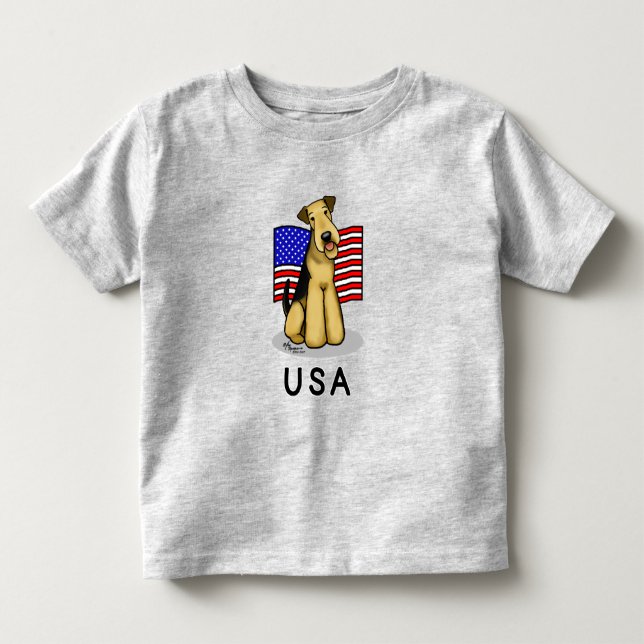 USA American Flag Airedale Terrier Dog - Cute Toddler T-shirt (Front)