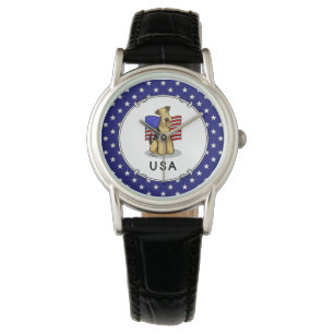 USA American Flag Airedale Terrier Dog - Cute Watch