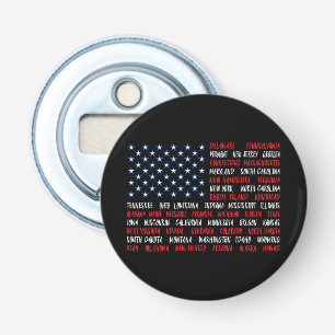 USA American Flag All 50 State Names Bottle Opener