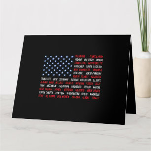 USA American Flag All 50 State Names Card