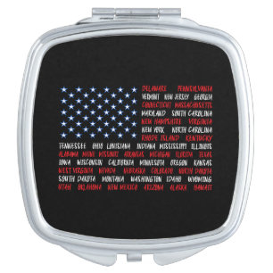 USA American Flag All 50 State Names Compact Mirror