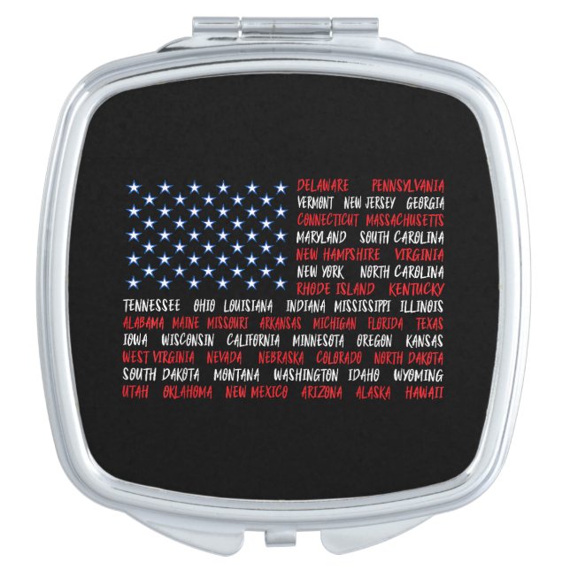 USA American Flag All 50 State Names Compact Mirror (Front)