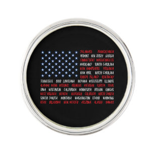 USA American Flag All 50 State Names Lapel Pin