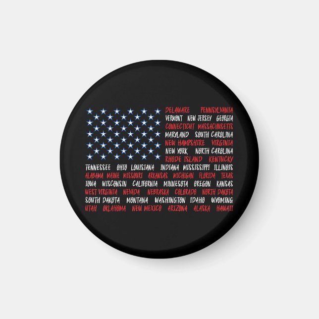 USA American Flag All 50 State Names Magnet (Front)