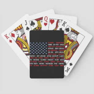 USA American Flag All 50 State Names Poker Cards