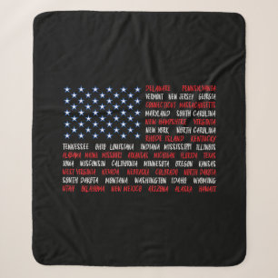 USA American Flag All 50 State Names Sherpa Blanket