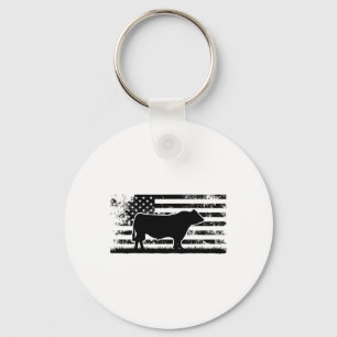 Usa American Flag - America Cow Black Angus Ranche Keychain