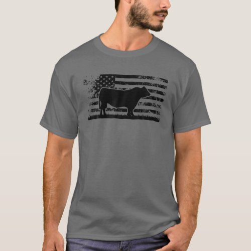 USA American Flag _ America Cow Black Angus Ranche T_Shirt