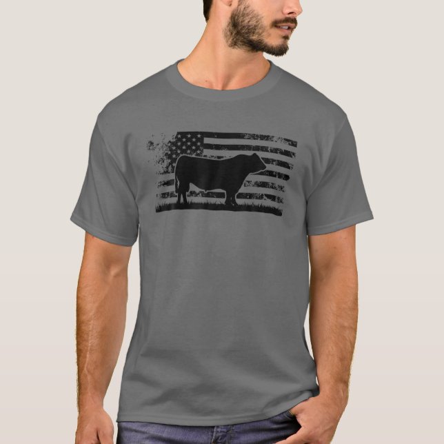 USA American Flag - America Cow Black Angus Ranche T-Shirt (Front)
