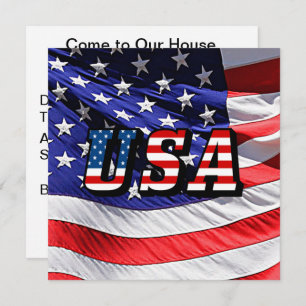 USA - American Flag and Flag Text Invitation