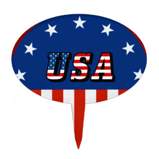 USA - American Flag and Stars in Circle Cake Topper