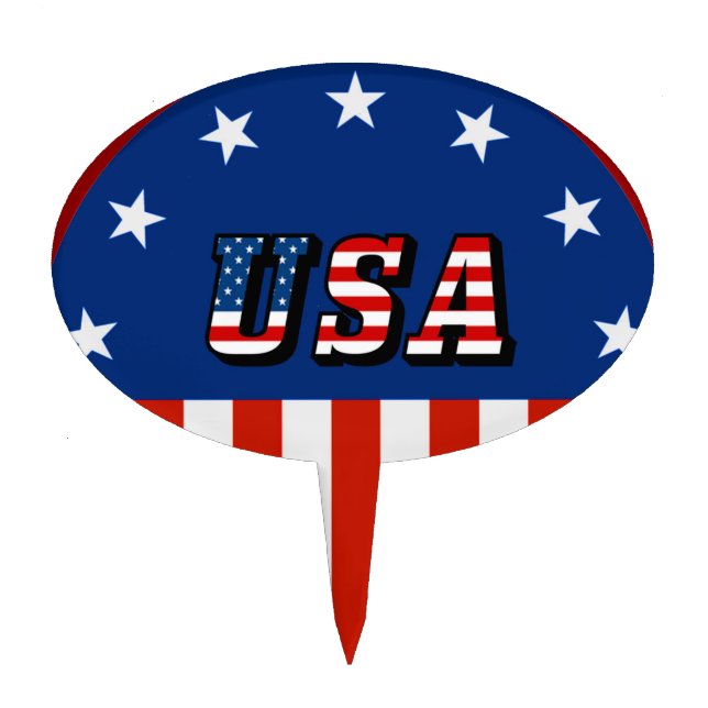 USA - American Flag and Stars in Circle Cake Topper (Front)