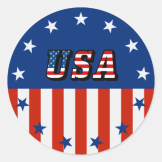 USA - American Flag and Stars in Circle Classic Round Sticker