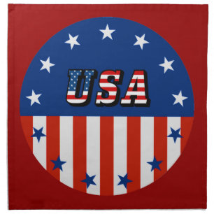 USA - American Flag and Stars in Circle Cloth Napkin