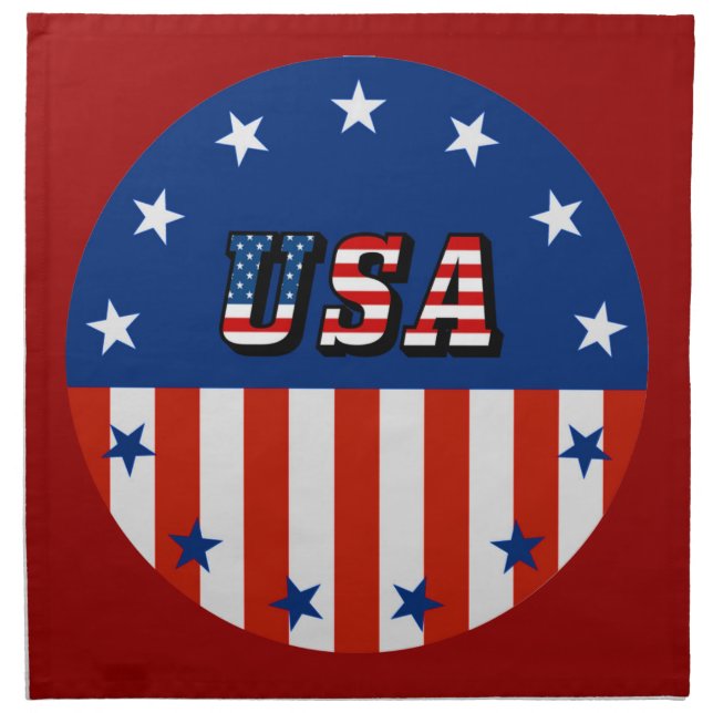 USA - American Flag and Stars in Circle Cloth Napkin (Front)