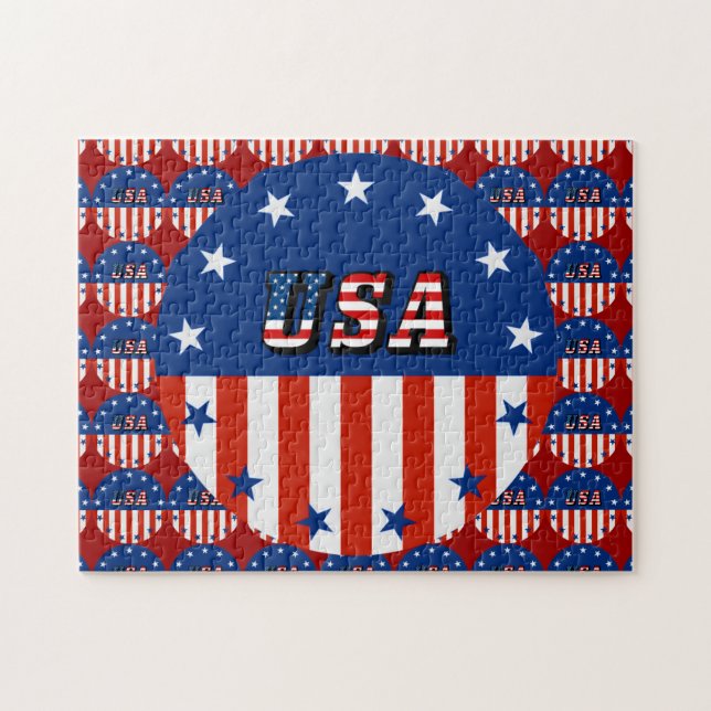 USA - American Flag and Stars in Circle Jigsaw Puzzle (Horizontal)