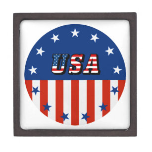 USA - American Flag and Stars in Circle Keepsake Box