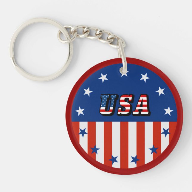 USA - American Flag and Stars in Circle Keychain (Front)