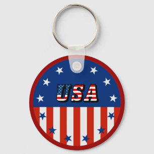 USA American Flag and Stars in Circle Keychain