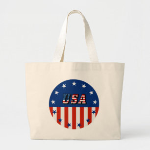 USA - American Flag and Stars in Circle Large Tote Bag