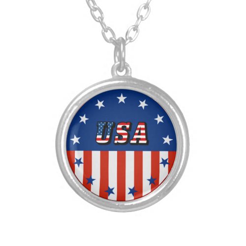 USA _ American Flag and Stars in Circle Necklace