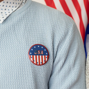 USA - American Flag and Stars in Circle Pinback Button