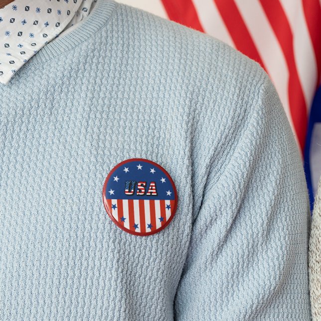 USA - American Flag and Stars in Circle Pinback Button (Property of XXL Your Name Button)