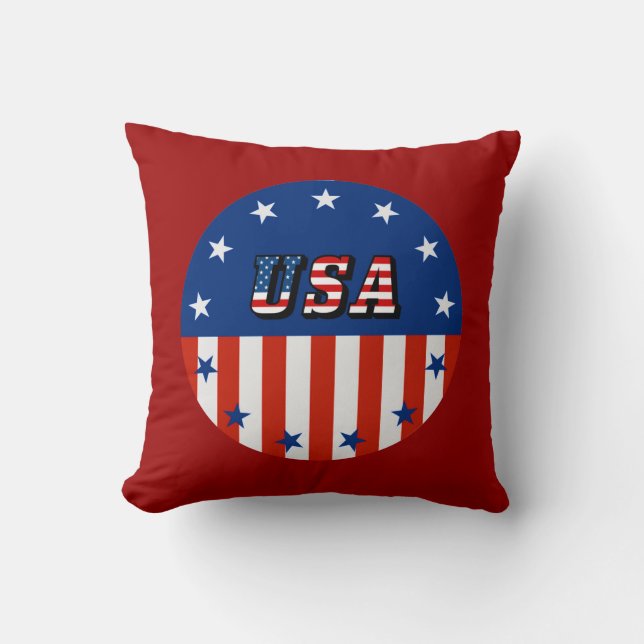 USA - American Flag and Stars in Circle Throw Pillow (Front)