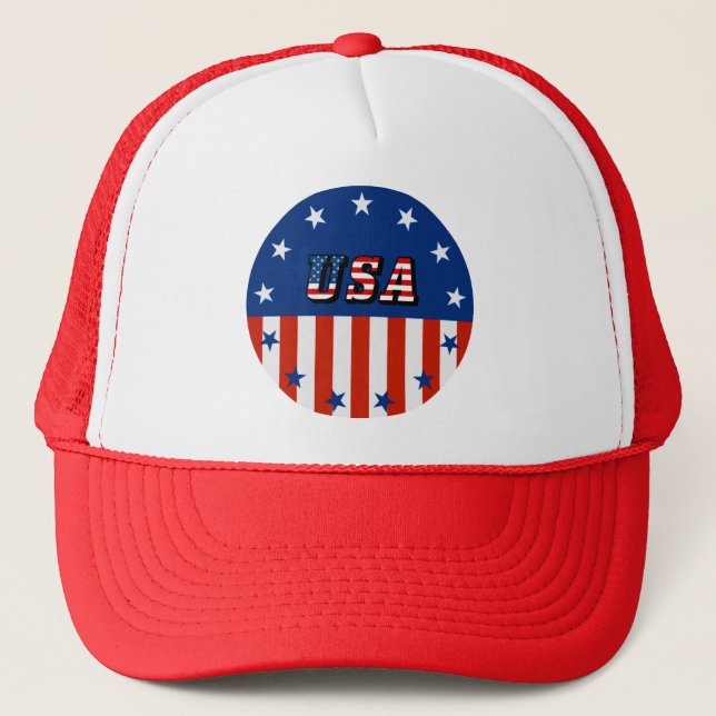 USA - American Flag and Stars in Circle Trucker Hat (Front)