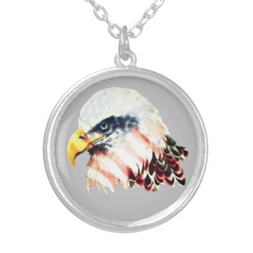 USA American Flag Bald Eagle Design Silver Plated  Silver Plated Necklace