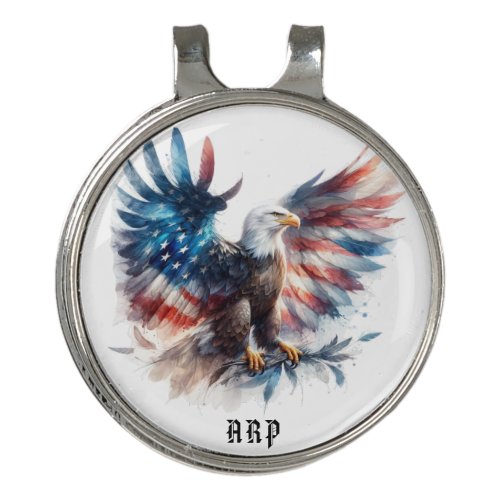  USA American Flag Bald Eagle Initials AP16 Golf Hat Clip