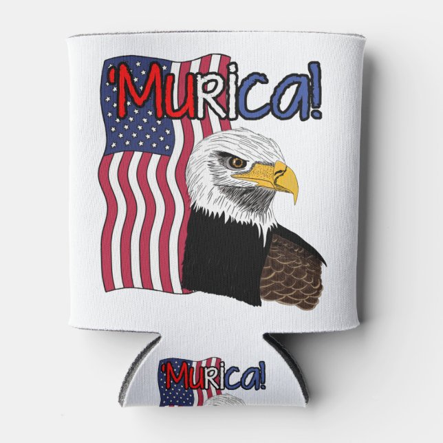 USA American Flag Bald Eagle: 'Murica! Funny Can Cooler (Front)