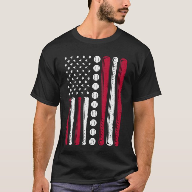 USA American Flag Baseball Patriotic 4th of July T-Shirt (Front)