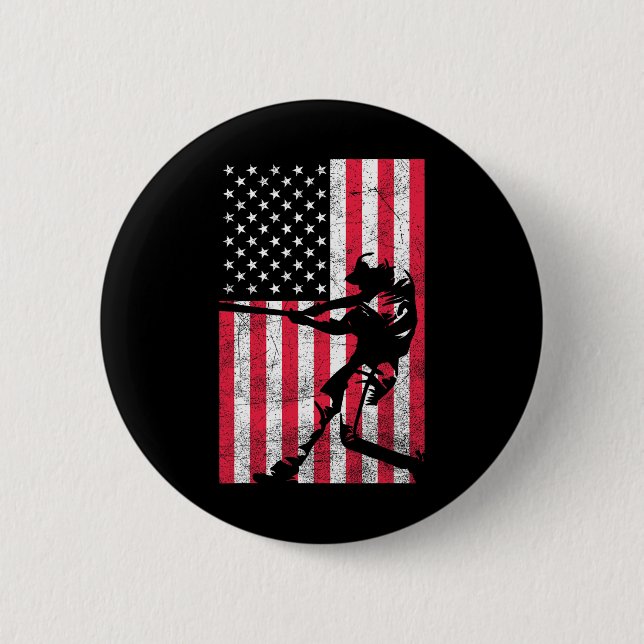 Usa American Flag Baseball Red White Blue 4th Of J Button (Front)