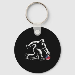 Usa American Flag Bigfoot Bowling Bowler Keychain