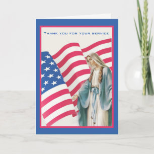 USA AMERICAN FLAG BLESSED VIRGIN MARY LETTERPRESS THANK YOU CARD