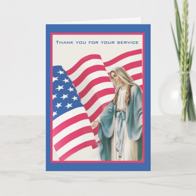 USA AMERICAN FLAG BLESSED VIRGIN MARY THANK YOU CARD (Front)