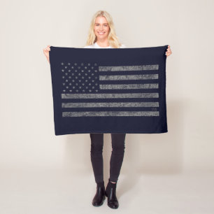 USA American Flag Blue Grunge with Name Fleece Blanket
