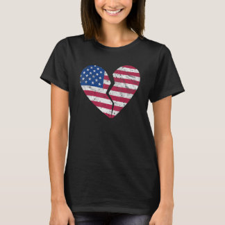 Usa American Flag Broken Heart Shape Heartbreak T-Shirt